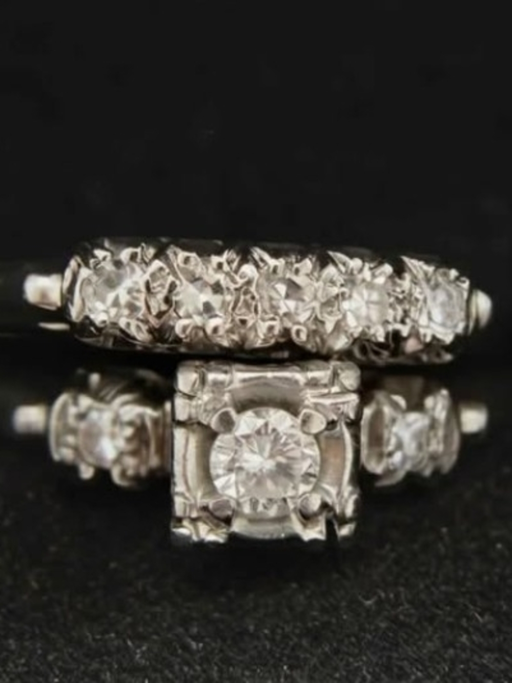 18K Gold Vintage Wedding Ring Set